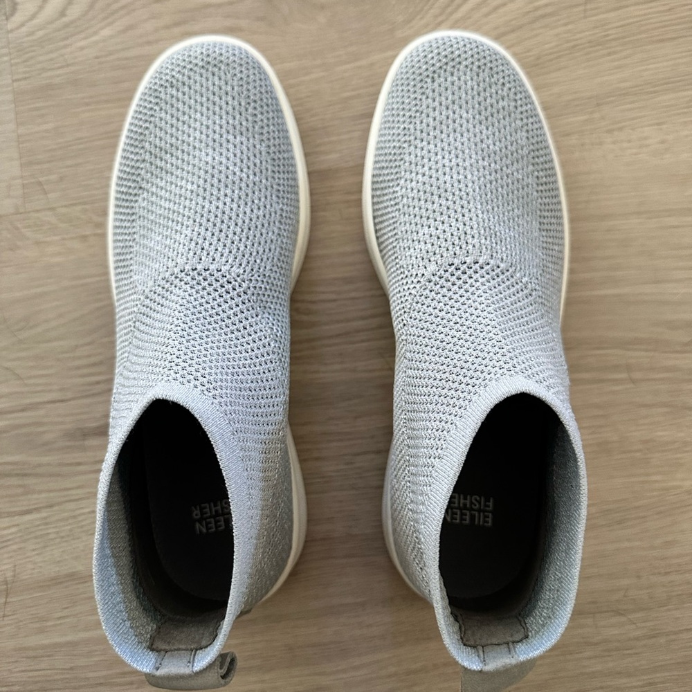 Eileen Fisher Point Recycled Stretch Knit Wedge Sneaker in Light Grey- W7.5 NEW